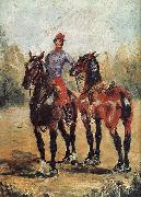Henri De Toulouse-Lautrec Reitknecht mit zwei Pferden oil painting